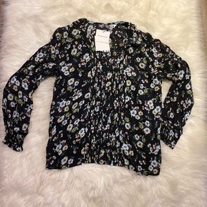 Zara The Penny Blouse Black Floral White Daisy Print Women’s Size XSmall NWT